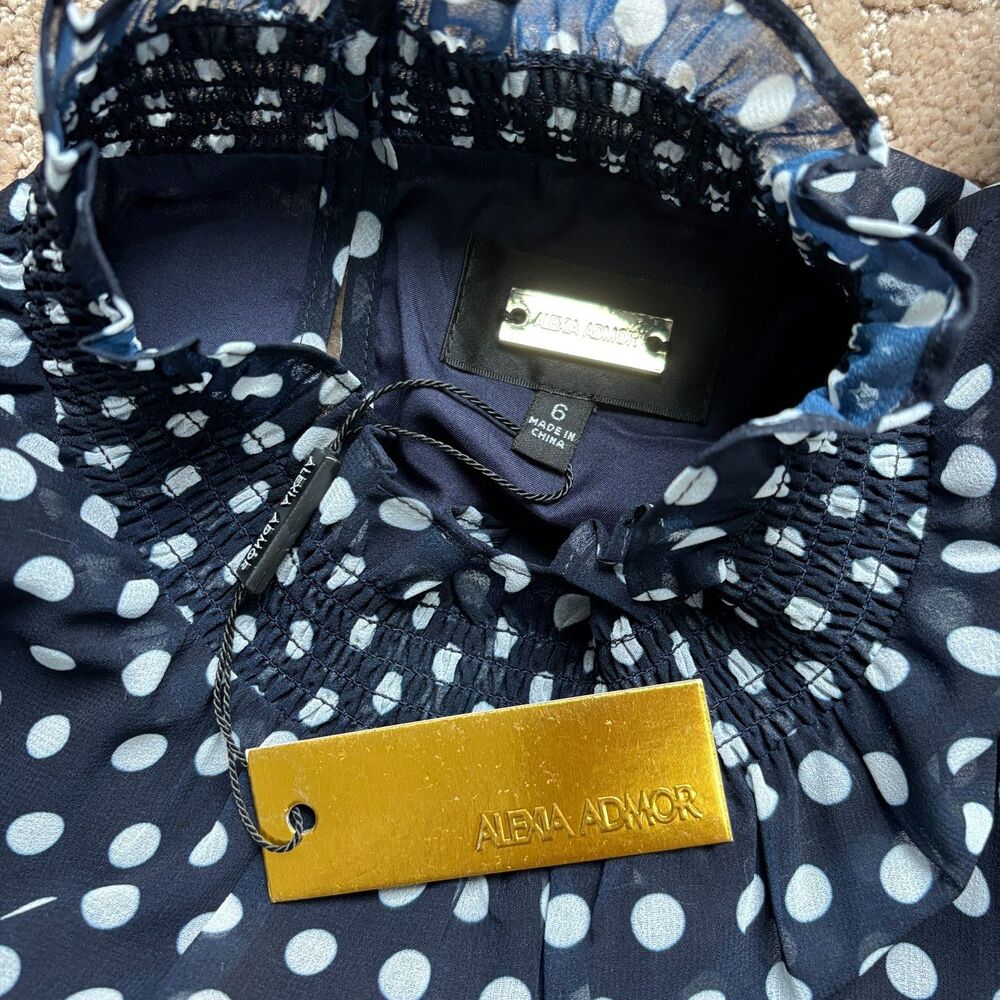 Alexia Admor Polka Dot Dress Women's 6 Navy Blue Sleeveless Preppy Derby NWT - Picture 3 of 8